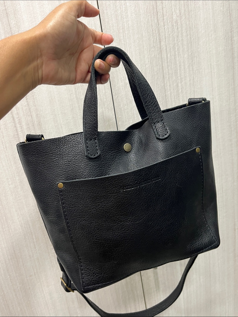 Portland Leather Black Pebbled Leather Mini Tote - Picture 7 of 13